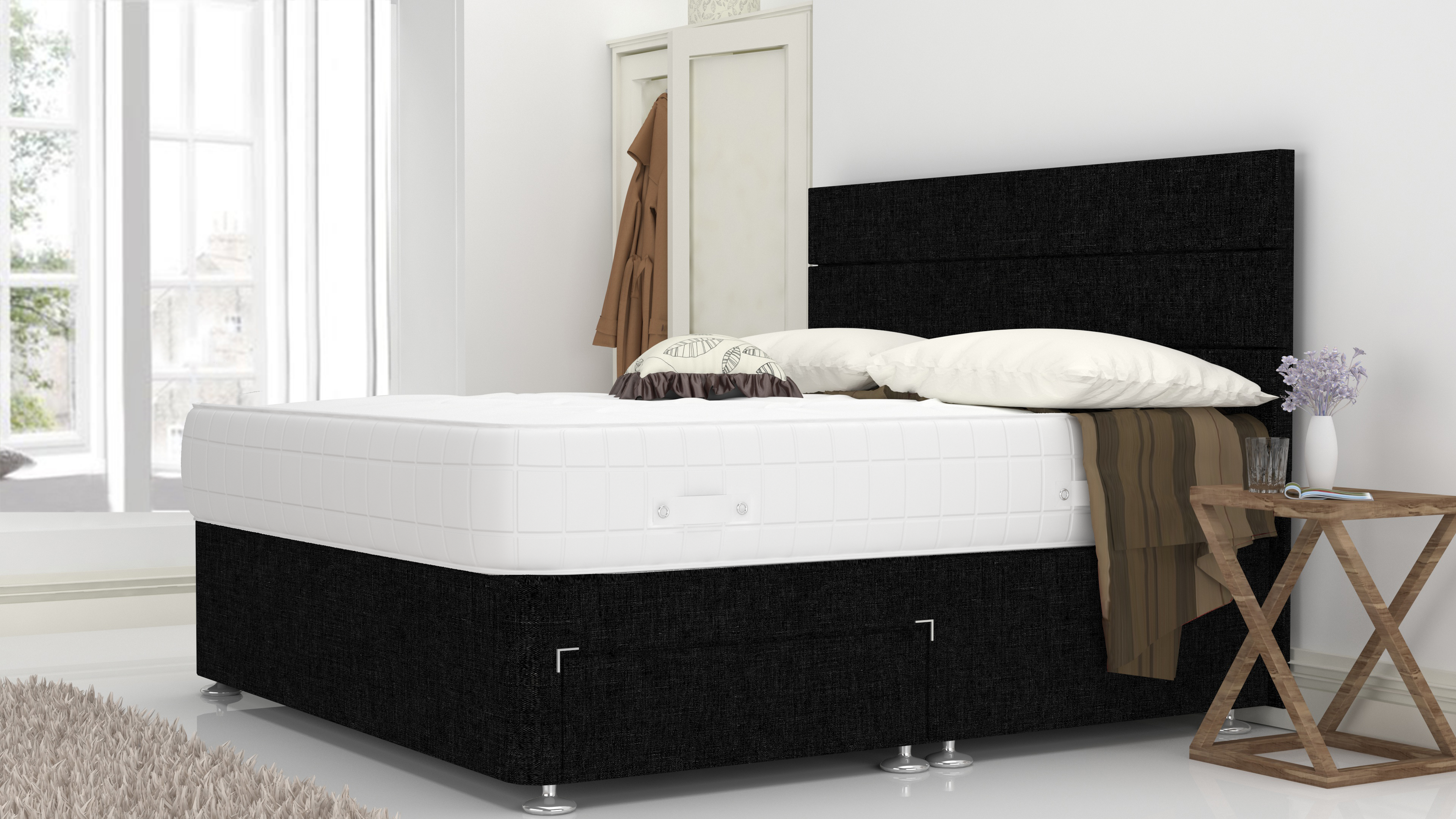 Black Venice Divan Bed Set With Pocket Sprung Mattress